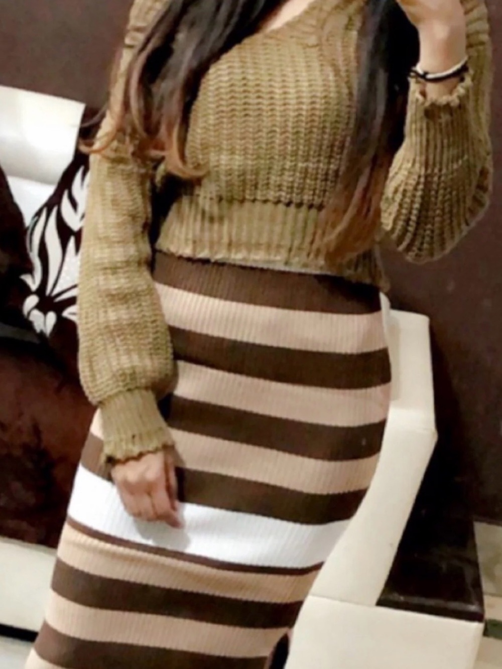 Ribbed Stripe Knit Dress with Sweater